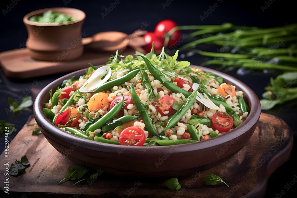 Mixed vegetable salad with tomatoes, green beans and wheat Mixed vegetable salad with tomatoes, green beans and wheat