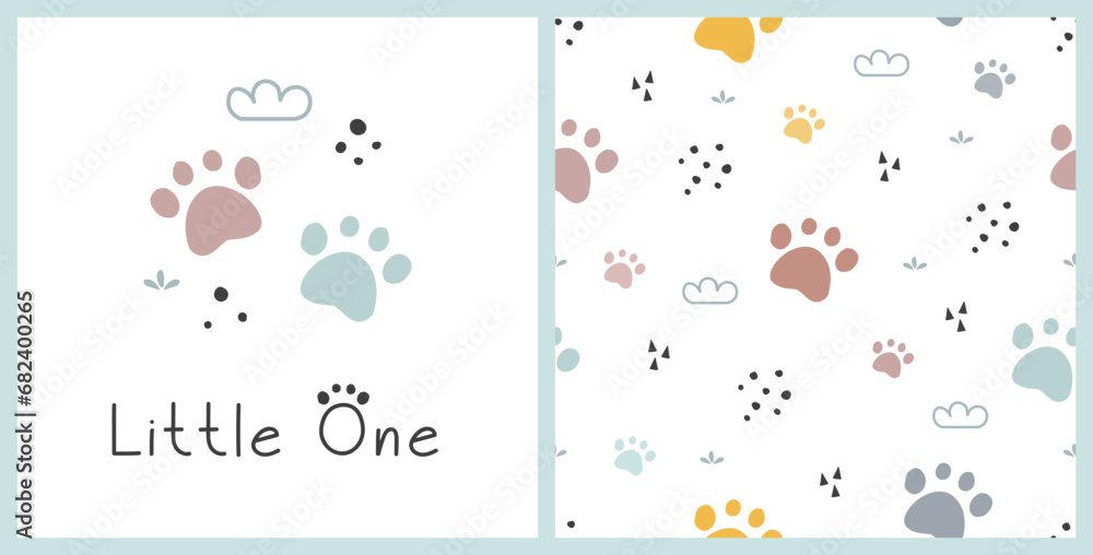 Cat Tread Pattern Seamless pattern with cats footprint, colorful designs for print ...