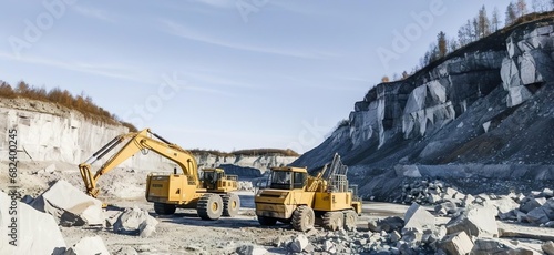 Heavy equipment in a stone quarry.

 photo