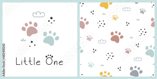 Seamless pattern with cats footprint, colorful designs for print, textile, wallpaper, wrapping, fabric and all your creative projects. Vector Illustration. Cats paw