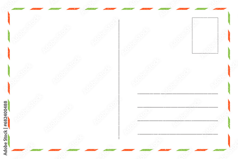 blank postcard template with place for stamp and Christmas colors. brown craft paper texture