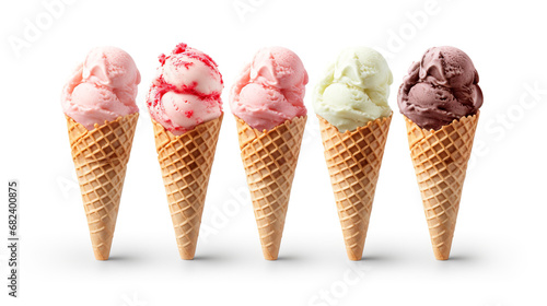 set of ice cream cone on white background