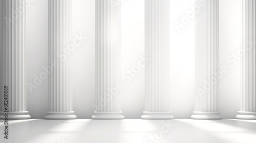 White Classical Columns in an Empty Bright Space, Perfect for Architecture and Historical Themes