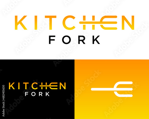 Letter E monogram spoon fork kitchen restaurant logo design.