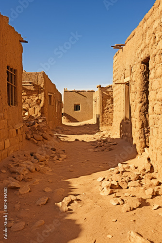 Small old village of bricks of dry mud - El Qasr - Oasis of Dakhla - Lybian desert