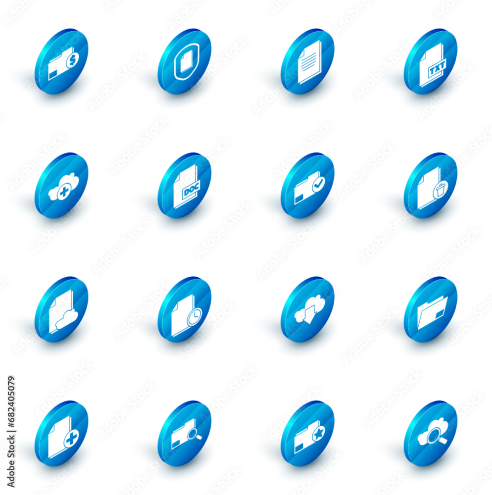 Set Document protection concept, TXT file document, Add cloud, Cloud storage text, DOC, Delete and folder and check mark icon. Vector Set Document protection concept, TXT file document, Add cloud, Cloud storage text, DOC, Delete and folder and check mark icon. Vector