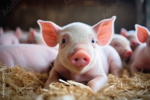 Portrait of cute Piglets in the pig farm