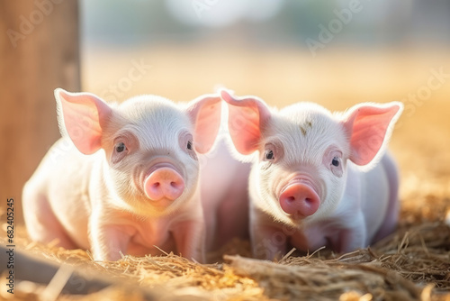 Portrait of cute Piglets in the pig farm