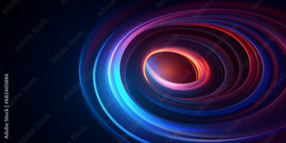 Abstract colorful circular lines on dark blue background copy negative space radial moving flow glow optical art 3d illustration Abstract colorful circular lines on dark blue background copy negative space radial moving flow glow optical art 3d illustration