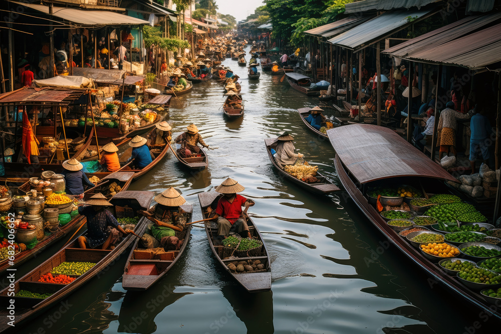 Goods at Bangkok's Floating Market - obrazy, fototapety, plakaty 