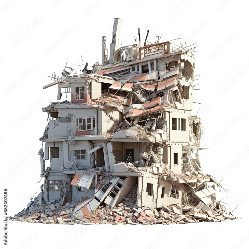 Demolished buildings and residential houses destroyed