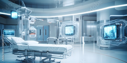 Modern hospital and communication network concept. Medical technology