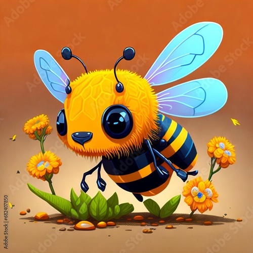 a colorful cartoon-styled cute honey Bees