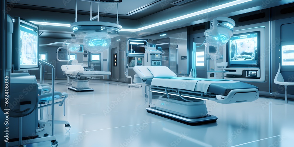 Modern hospital and communication network concept. Medical technology Modern hospital and communication network concept. Medical technology