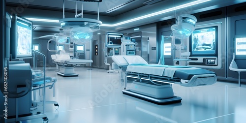 Modern hospital and communication network concept. Medical technology