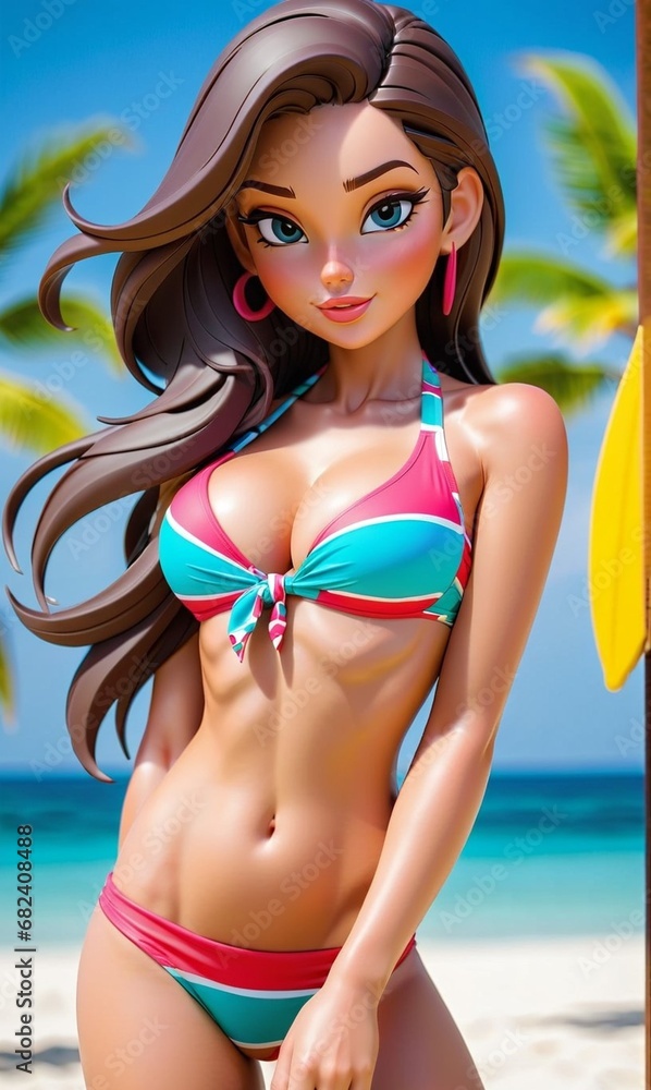 Vector girl in bikini on the beach