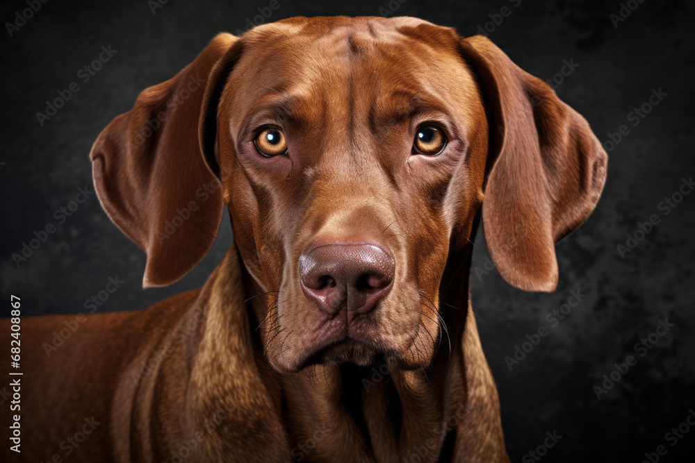 The intense gaze of a liver-colored vizsla's snout captures the wild spirit of this majestic mammal, evoking a sense of loyalty and companionship as it stands poised in all its animalistic glory The intense gaze of a liver-colored vizsla's snout captures the wild spirit of this majestic mammal, evoking a sense of loyalty and companionship as it stands poised in all its animalistic glory