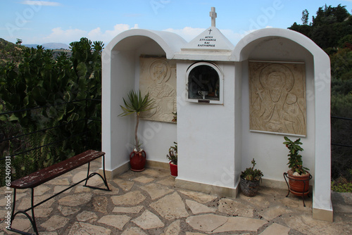 exterior orthodox altar in argiroupoli in crete in greece photo