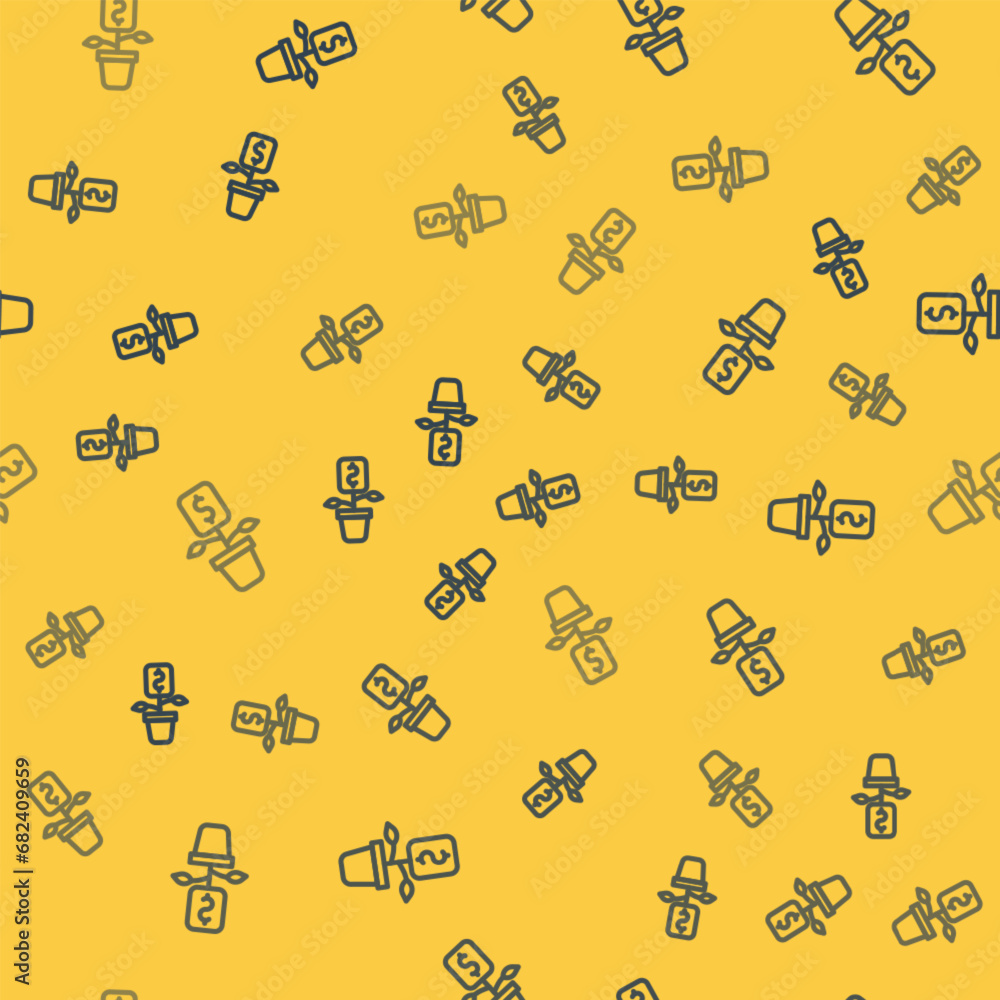 Blue line Dollar plant icon isolated seamless pattern on yellow background. Business investment growth concept. Money savings and investment. Vector Blue line Dollar plant icon isolated seamless pattern on yellow background. Business investment growth concept. Money savings and investment. Vector