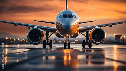 Vista frontal de aviones comerciales de pasajeros