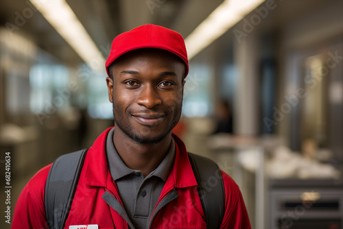 Generative AI portrait of multinational ethnicity person mail service worker uniform