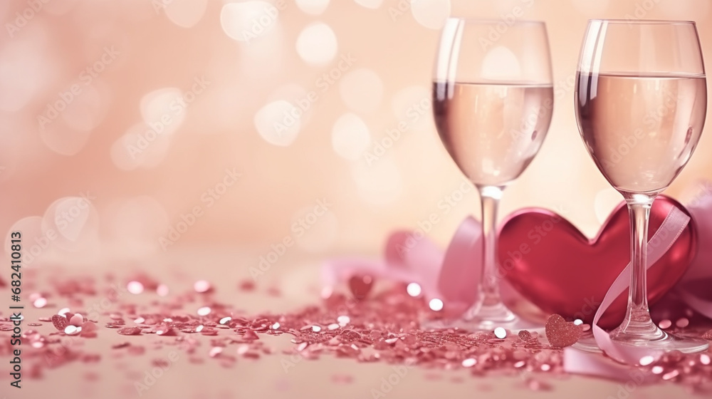 Background with gift and hearts with free space for text on pastel background. Valentines day concept. Mother's Day concept. Background with gift and hearts with free space for text on pastel background. Valentines day concept. Mother's Day concept.