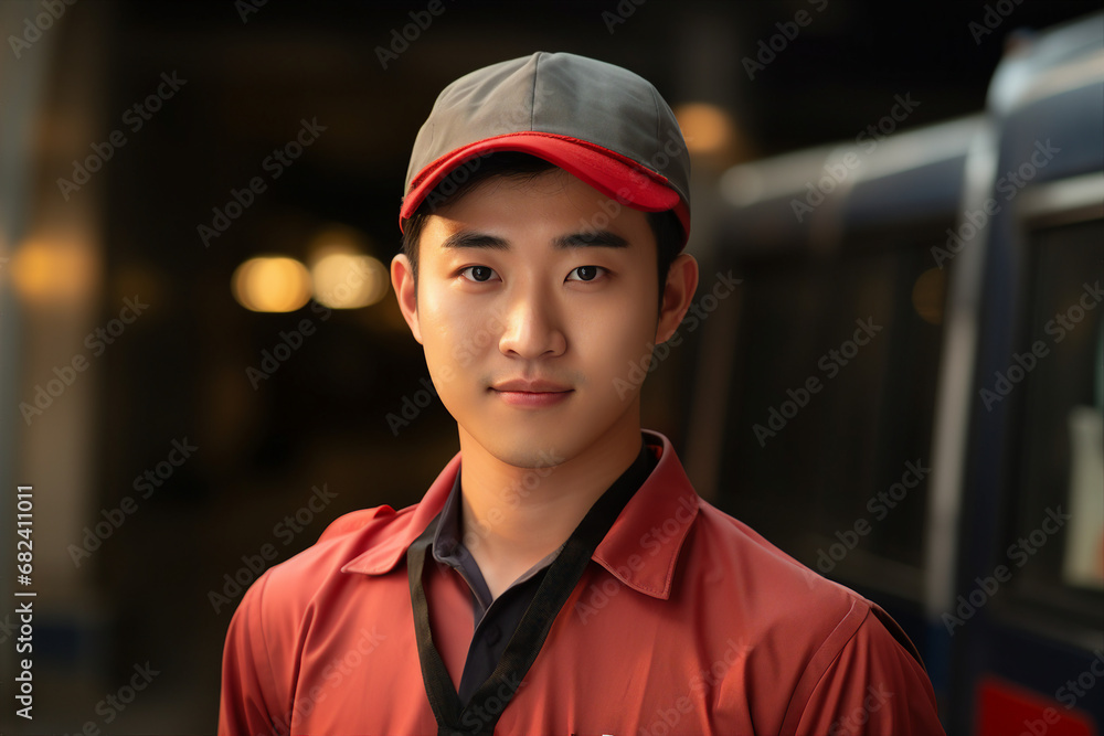 Generative AI picture portrait of mail person mailman mailwoman in corporate uniform Generative AI picture portrait of mail person mailman mailwoman in corporate uniform