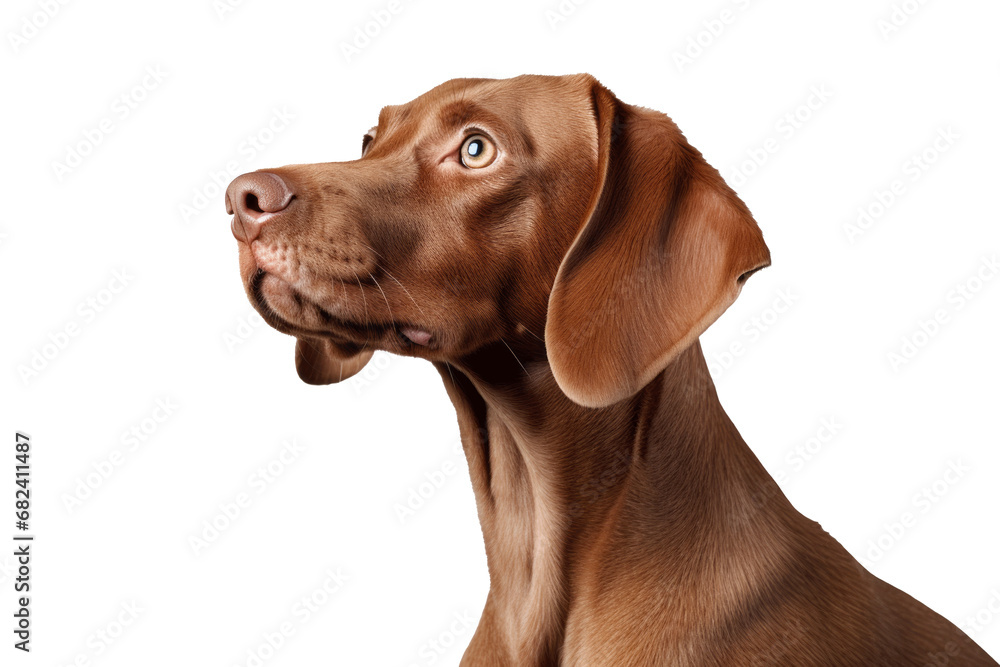Fototapeta premium A majestic vizsla with a liver-colored coat gazes up with devoted eyes, embodying the loyalty and companionship of a beloved pet, seamless background