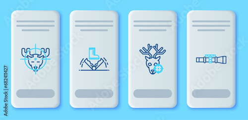 Set line Trap hunting, Hunt on deer with crosshairs, moose and Sniper optical sight icon. Vector