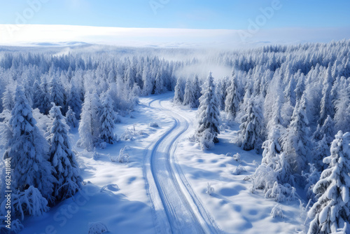 Forest winter road, aerial view © Michael