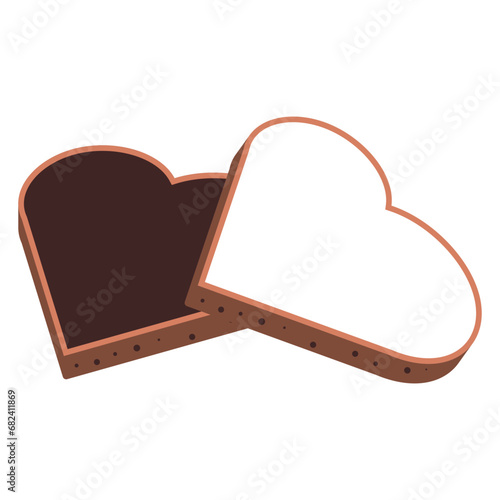 Heart shaped cookies in flat style. Vector illustration of sweets in isometry. Cookies with chocolate and white cream. Isolated illustration.