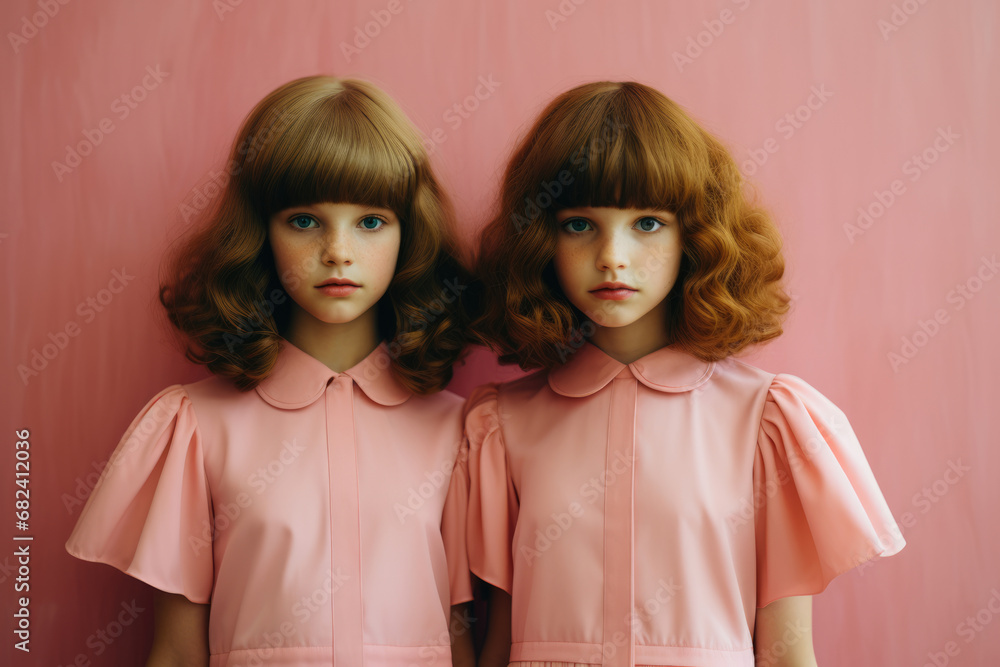 Cute young twin girls in identical clothes Cute young twin girls in identical clothes