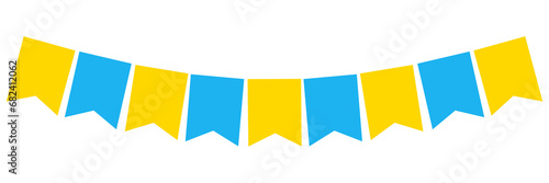 Ilustración de banderines de cumpleaños amarillo y celeste en fondo transparente