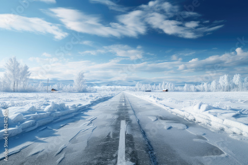 Winter landscape, road in snowy winter day © Michael