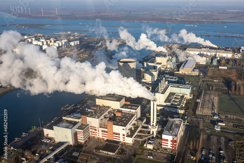 Aerial view energy powerplant industrial area Moerdijk, The Netherlands