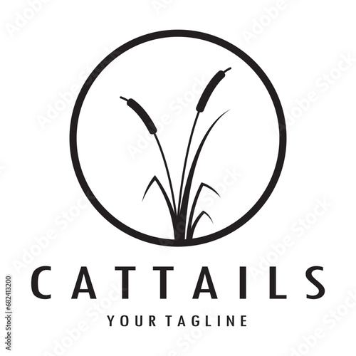 cattails or river reed grass plant logo design, aquatic plants, swamp, wild grass vector