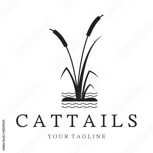 cattails or river reed grass plant logo design, aquatic plants, swamp, wild grass vector