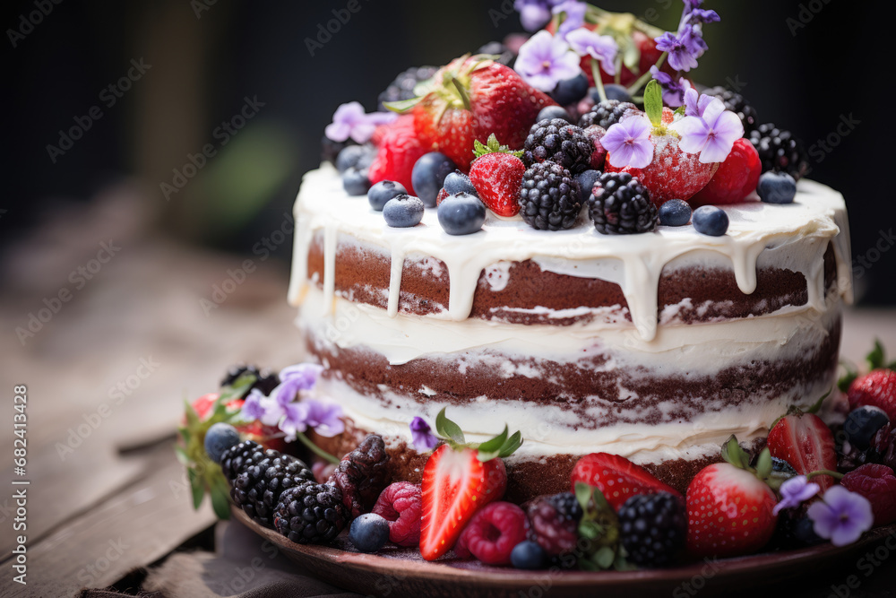 Beautiful fresh cake decorated with berries