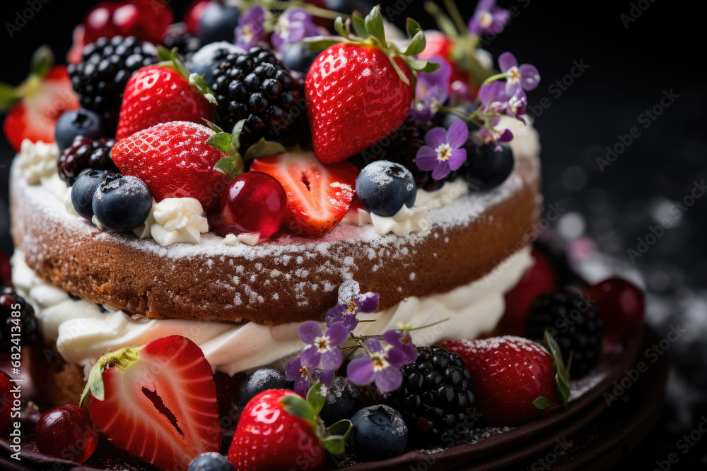 Beautiful fresh cake decorated with berries Beautiful fresh cake decorated with berries
