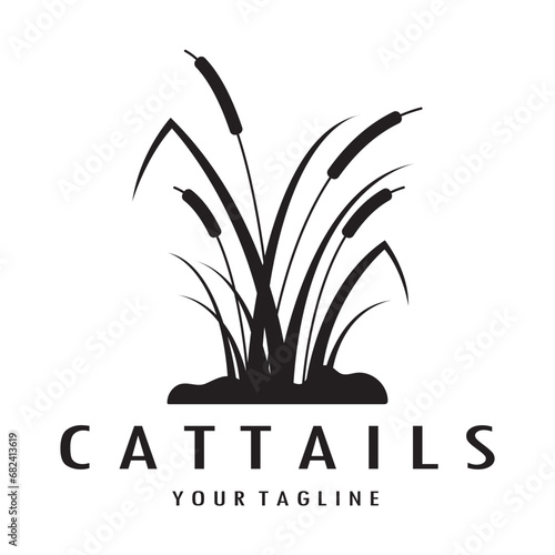 cattails or river reed grass plant logo design, aquatic plants, swamp, wild grass vector