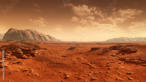 Landscape on the planet Mars, surface is a picturesque desert on red planet. artwork photo
