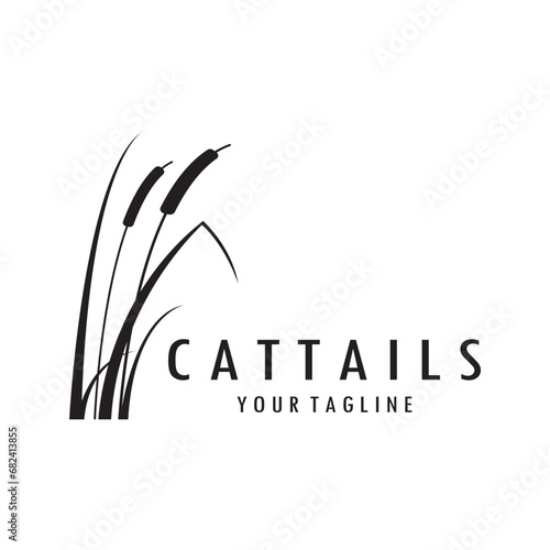 cattails or river reed grass plant logo design, aquatic plants, swamp, wild grass vector
