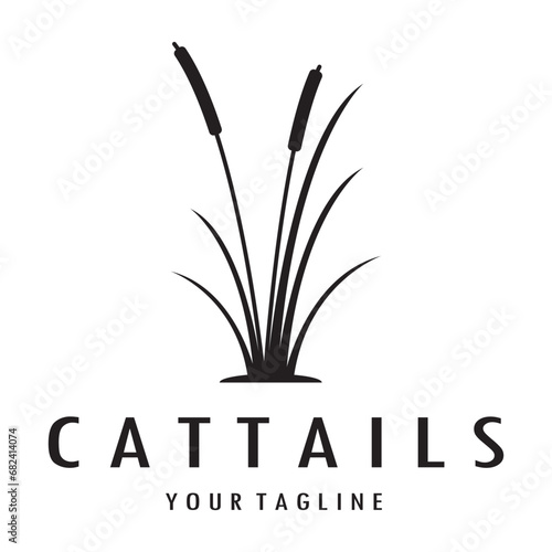 cattails or river reed grass plant logo design  aquatic plants  swamp  wild grass vector