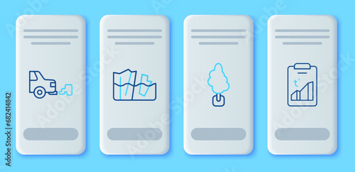 Set line Glacier melting, Tree, Car exhaust and Global warming icon. Vector