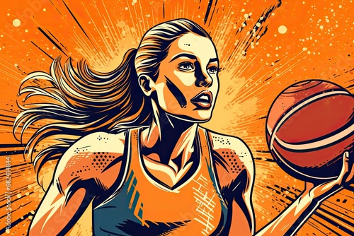 Illustration of a Skillful Female Basketball Player Holding a Generative AI