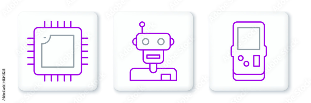 Set line Tetris, Processor with CPU and Robot icon. Vector Set line Tetris, Processor with CPU and Robot icon. Vector