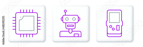 Set line Tetris, Processor with CPU and Robot icon. Vector