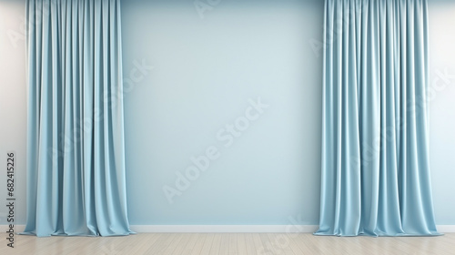 Realistic colorful blue velvet curtain photo