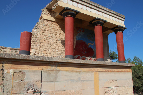 ruined ancient minoan palace (knossos) around heraklion in crete in greece photo