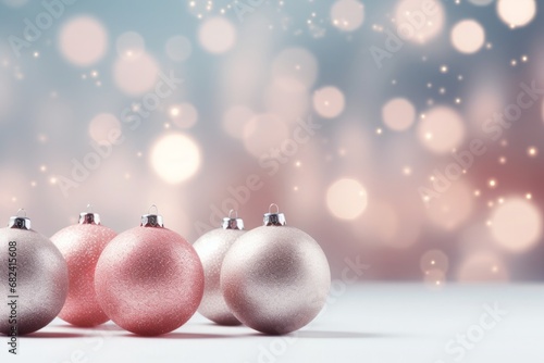 Christmas and New Year eve background with holiday balls, pastel colors